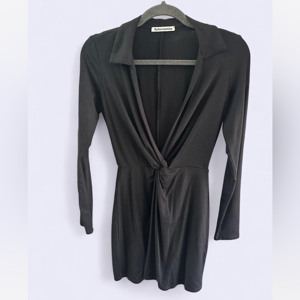 Reformation Black Dress with Plunge Neckline